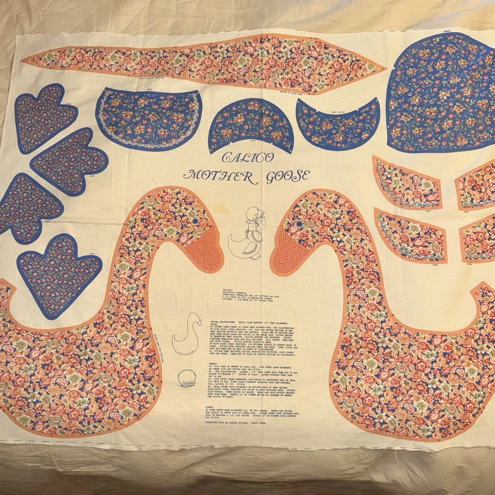 Vintage Calico Mother Goose Cut & Sew Floral Fabric Panel